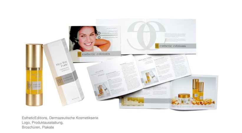 EstheticEditions, Dermazeutische Kosmetikserie - Logo, Produktausstattung, Broschüren, Plakate